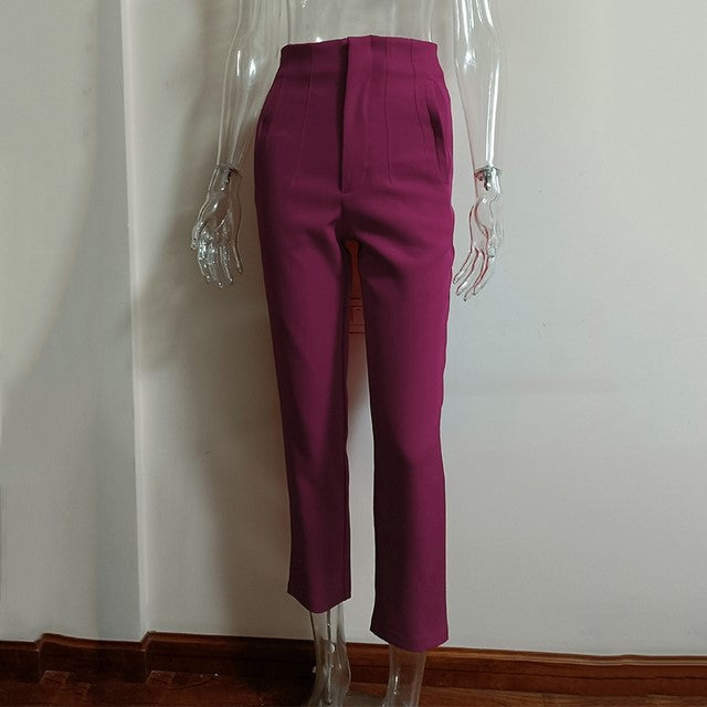 Pantalones de mujer de tiro alto y pierna recta