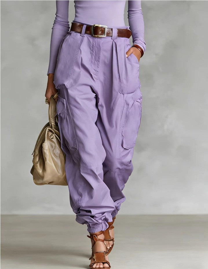 Pantalones casuales de mujer de cintura alta, holgados y de pernera ancha
