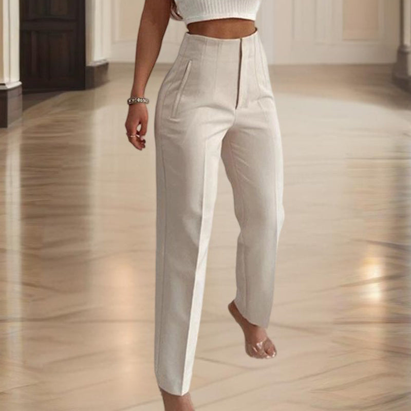 Pantalones de mujer de tiro alto y pierna recta