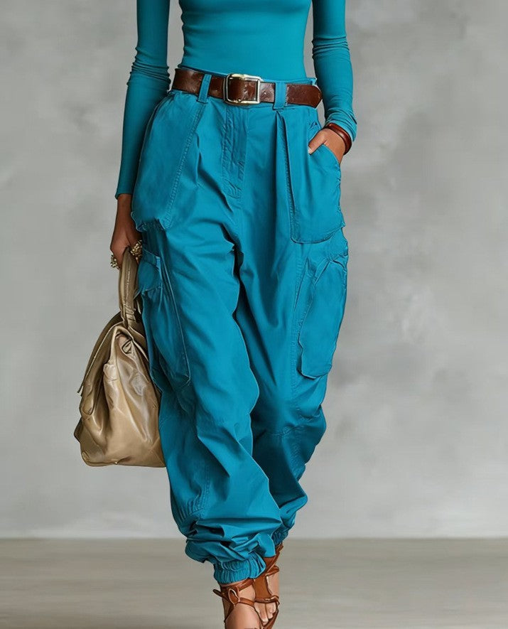 Pantalones casuales de mujer de cintura alta, holgados y de pernera ancha