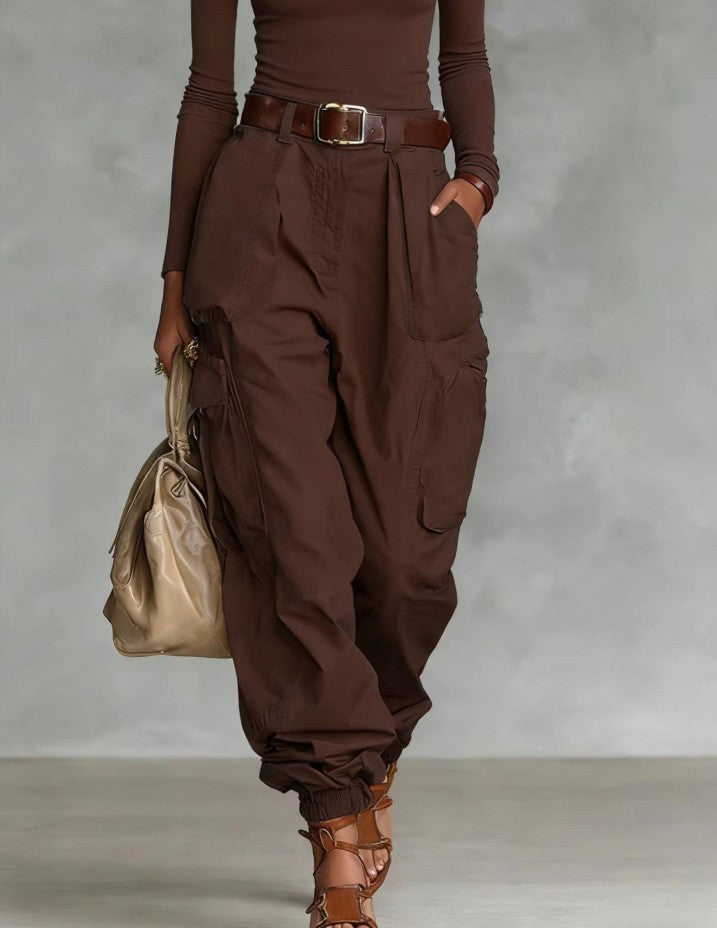Pantalones casuales de mujer de cintura alta, holgados y de pernera ancha