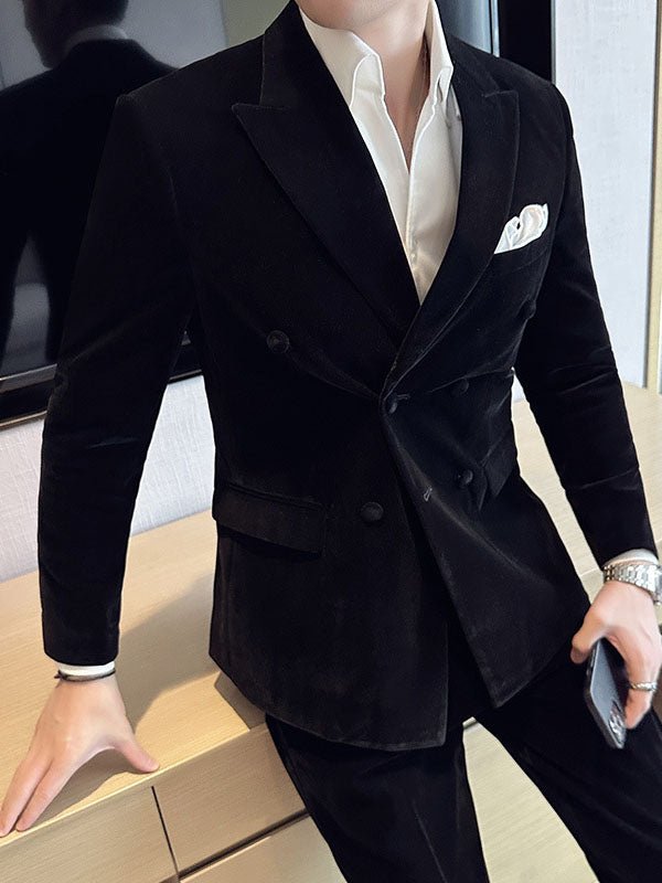 Men's Double-Breasted Velvet Two-Piece Suit