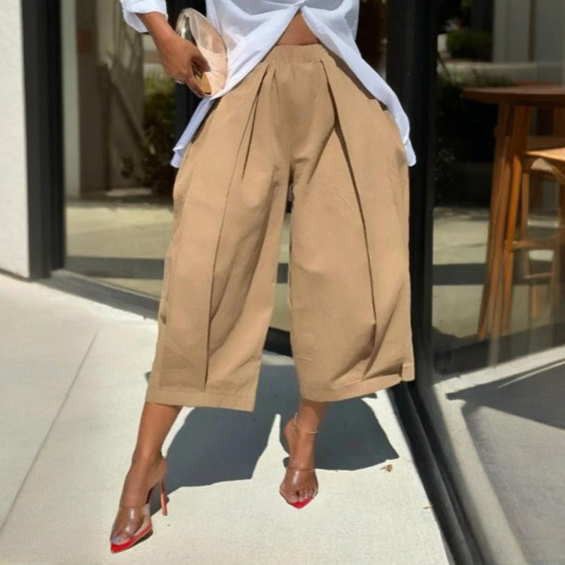 Pantalón Corto Ancho de Algodón Liso para Mujer