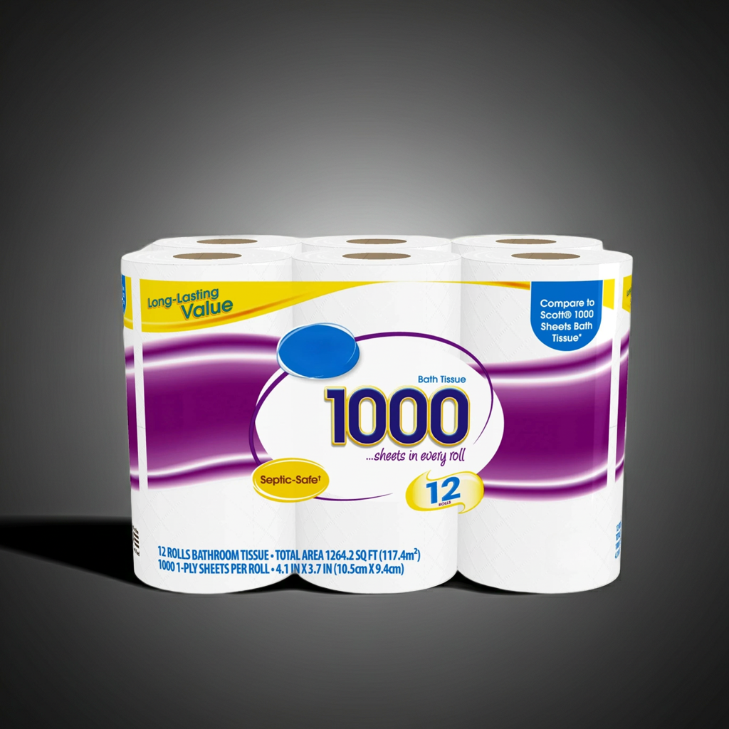 Papel higiénico de 1000 hojas por rollo, 12 rollos, similar al papel de baño Scott de 1000 hojas
