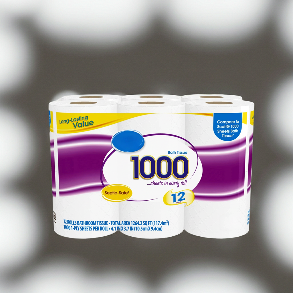 Papel higiénico de 1000 hojas por rollo, 12 rollos, similar al papel de baño Scott de 1000 hojas