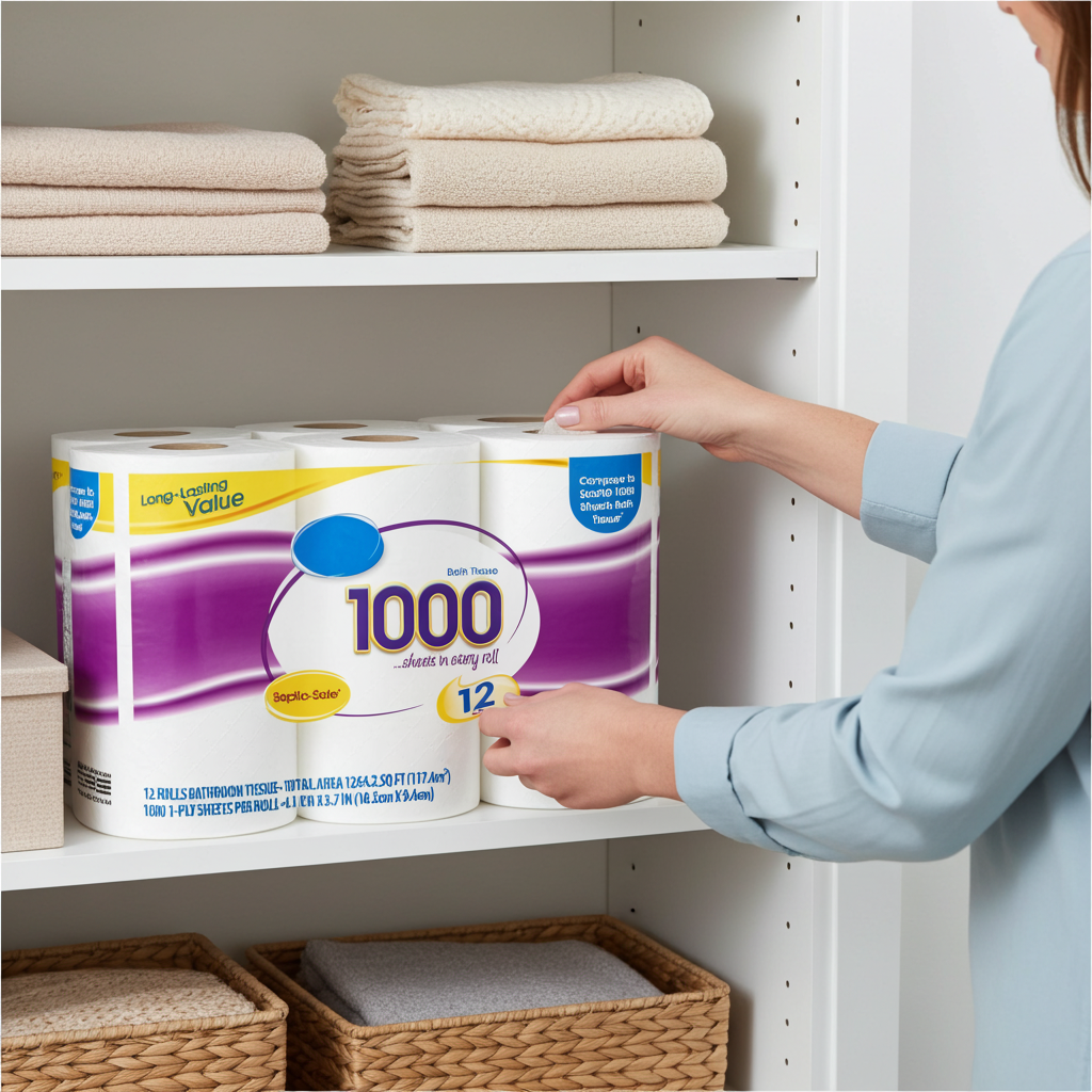 Papel higiénico de 1000 hojas por rollo, 12 rollos, similar al papel de baño Scott de 1000 hojas