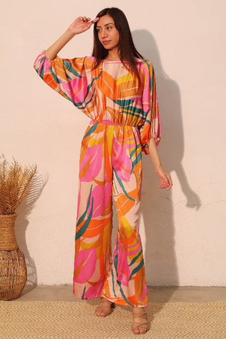 Maui Muse Satin Wide Leg Blouson Jumpsuit