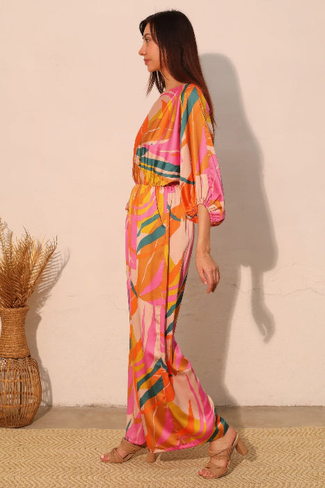 Maui Muse Satin Wide Leg Blouson Jumpsuit