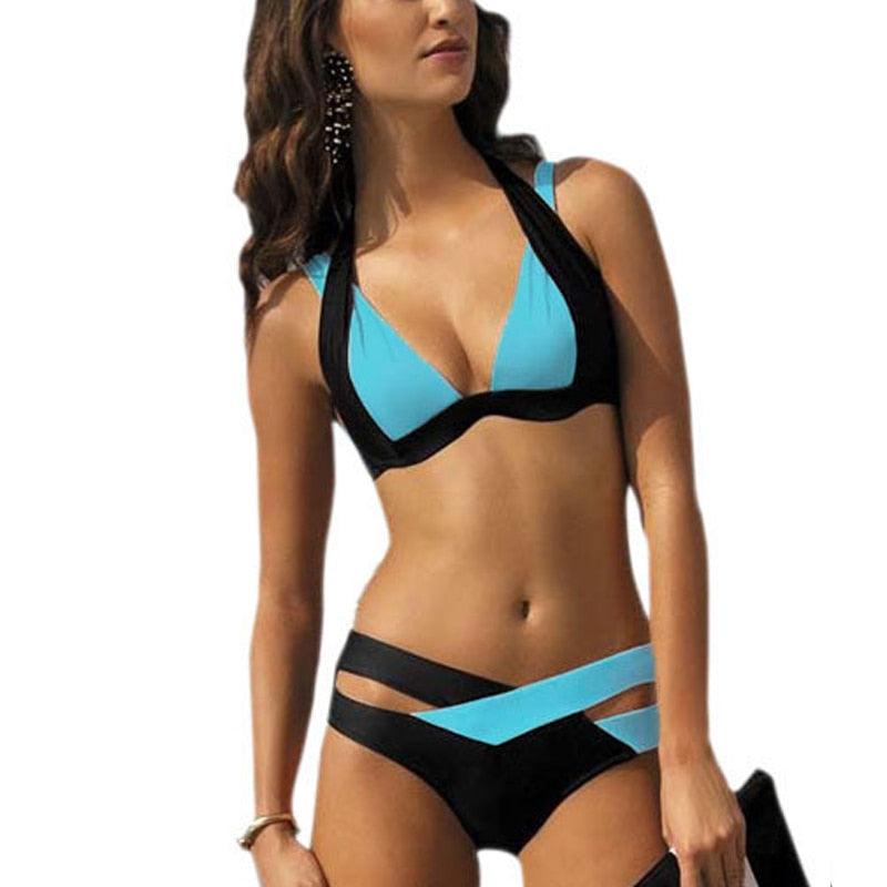 Traje de baño de bikini de cintura alta para mujer Trajes de baño de 2 piezas para mujer Bikini de cintura alta con cuello redondo Conjunto de bikini elegante para mujer Cómodo conjunto de natación Traje de baño de talla grande