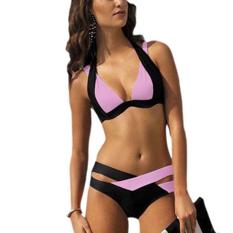 Traje de baño de bikini de cintura alta para mujer Trajes de baño de 2 piezas para mujer Bikini de cintura alta con cuello redondo Conjunto de bikini elegante para mujer Cómodo conjunto de natación Traje de baño de talla grande